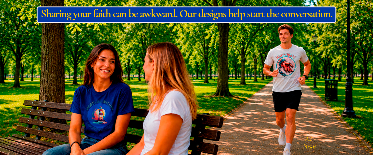 Two women sitting on a park bench talking, with a man running in the background.